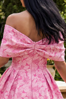 Laden Sie das Bild in den Galerie-Viewer, A-Linie fuchsiafarbenes Jacquard-Mini-Homecoming-Kleid mit Schleife