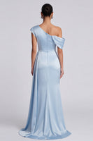 Laden Sie das Bild in den Galerie-Viewer, Himmelblaues gerafftes Meerjungfrauen-Festkleid mit Schlitz