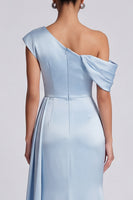 Laden Sie das Bild in den Galerie-Viewer, Himmelblaues gerafftes Meerjungfrauen-Festkleid mit Schlitz