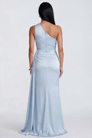 Laden Sie das Bild in den Galerie-Viewer, Himmelblaues, einschulteriges, gerafftes Meerjungfrauen-Festkleid