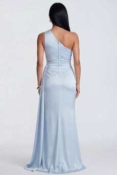 Himmelblaues, einschulteriges, gerafftes Meerjungfrauen-Festkleid