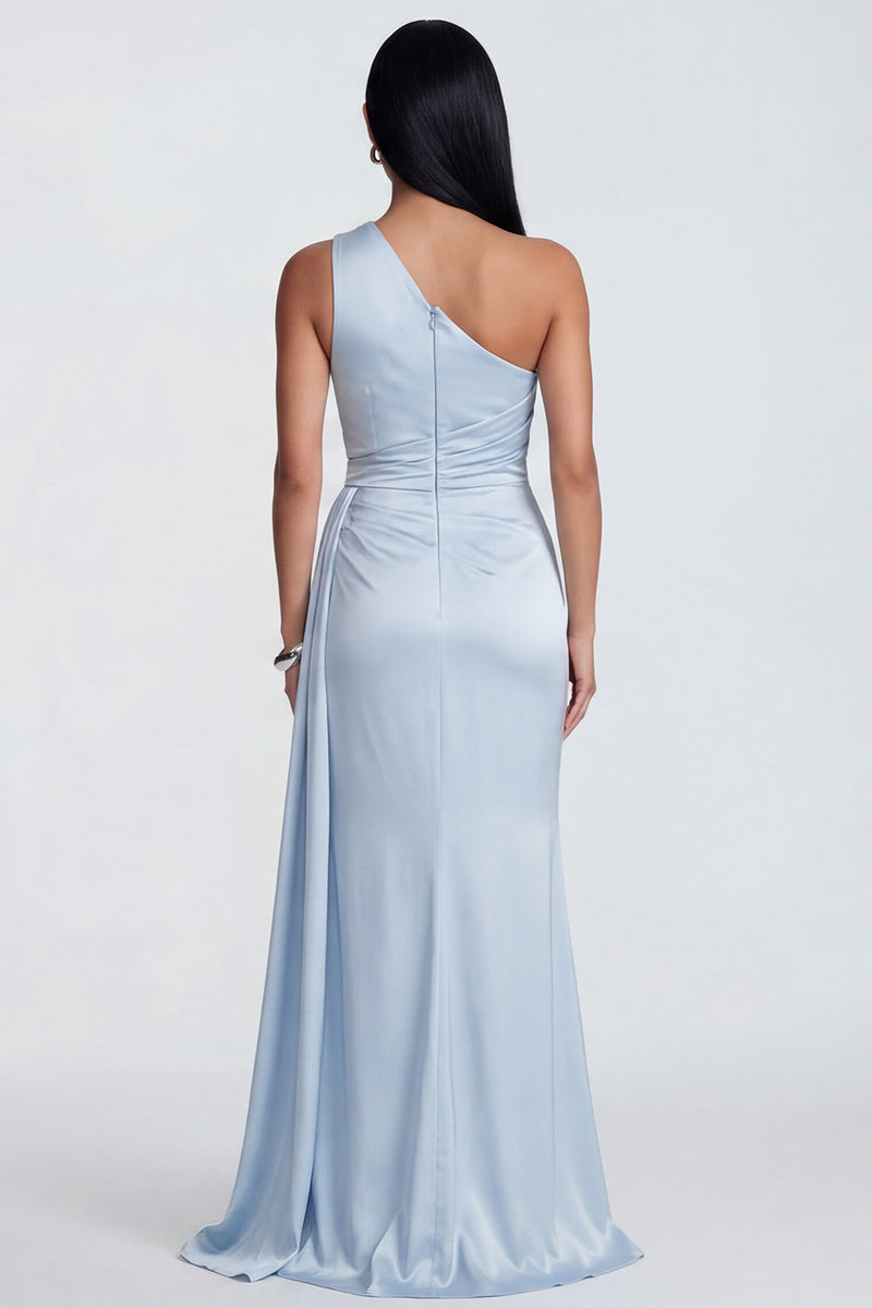 Laden Sie das Bild in den Galerie-Viewer, Himmelblaues, einschulteriges, gerafftes Meerjungfrauen-Festkleid