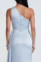 Laden Sie das Bild in den Galerie-Viewer, Himmelblaues, einschulteriges, gerafftes Meerjungfrauen-Festkleid