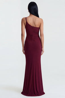 Einschulter-burgunderrotes, gerafftes Meerjungfrauen-Festkleid