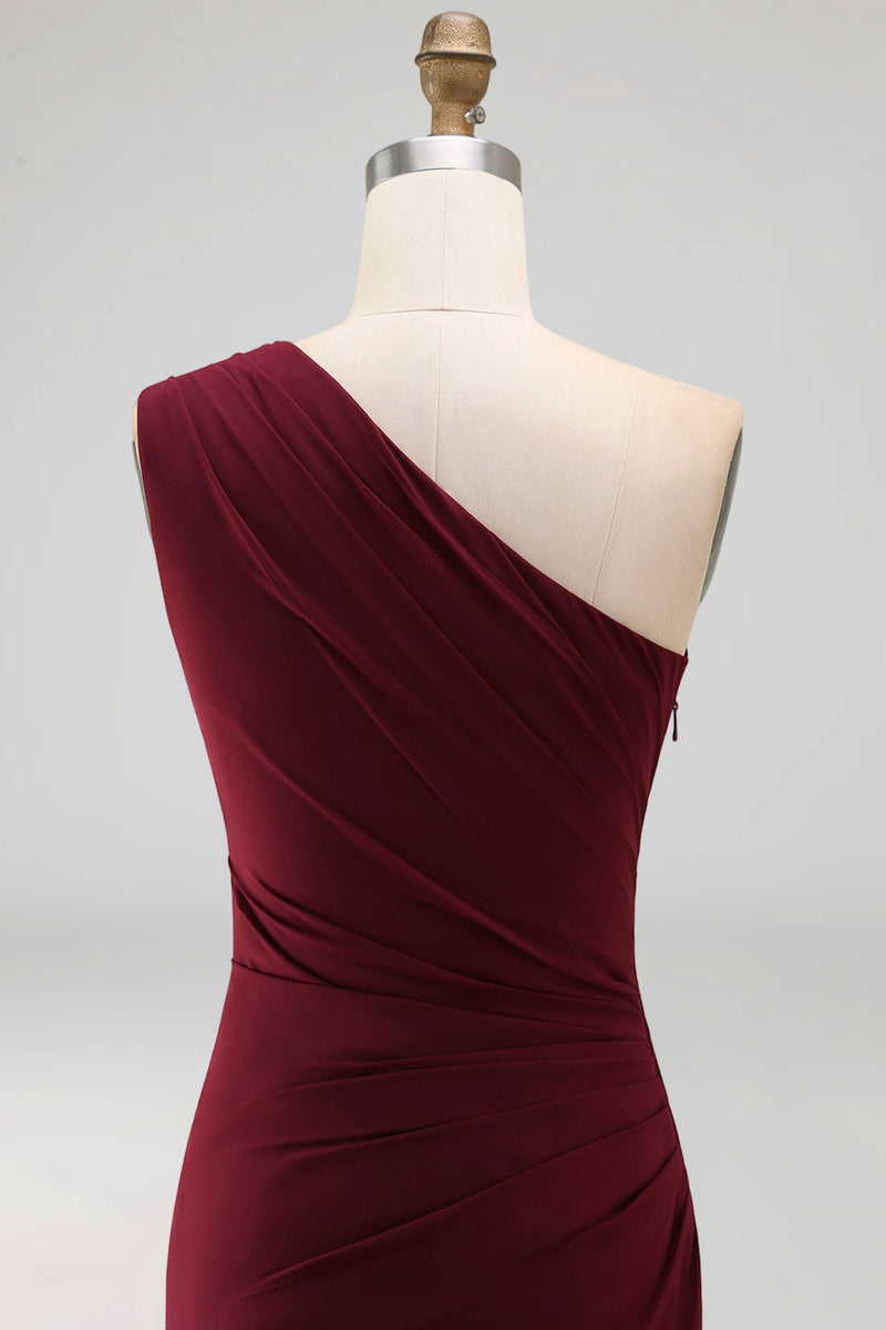 Laden Sie das Bild in den Galerie-Viewer, Burgundergrüne Meerjungfrau mit einer Schulter gerafftes Festkleid
