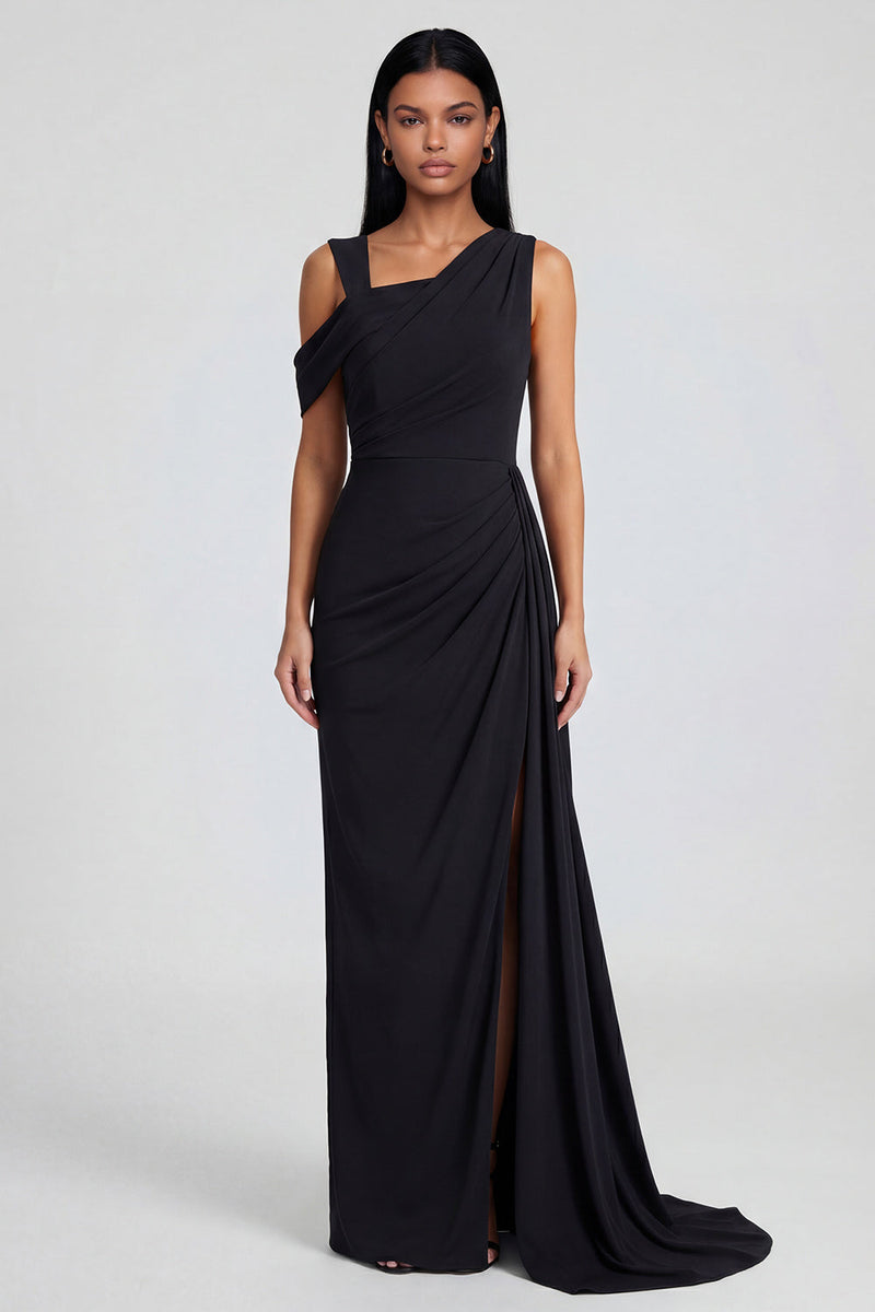 Laden Sie das Bild in den Galerie-Viewer, Festliches Kleid mit schwarzer Scheide und asymmetrischem Ausschnitt und Girlande