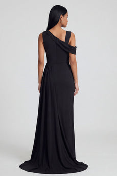 Festliches Kleid mit schwarzer Scheide und asymmetrischem Ausschnitt und Girlande