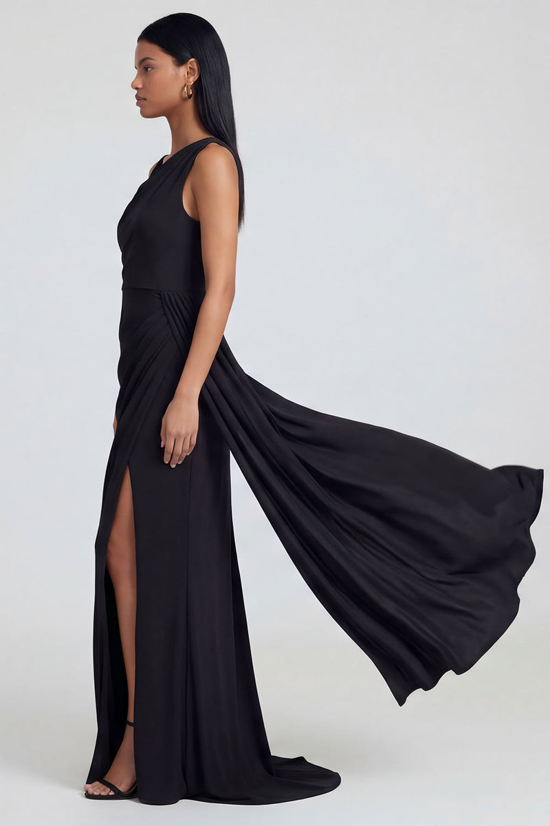Laden Sie das Bild in den Galerie-Viewer, Festliches Kleid mit schwarzer Scheide und asymmetrischem Ausschnitt und Girlande