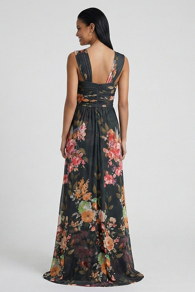 Laden Sie das Bild in den Galerie-Viewer, Schwarzes florales Meerjungfrauen-Quadrathals-Festkleid
