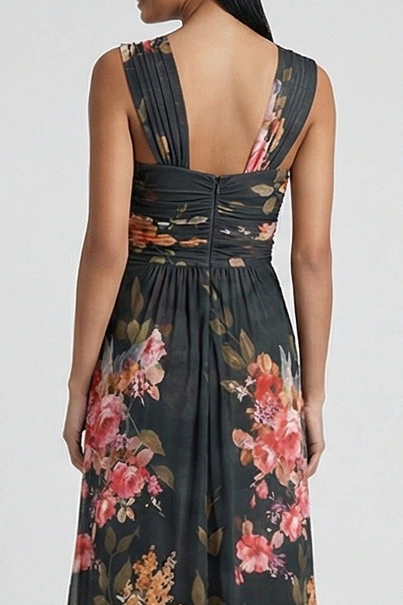 Laden Sie das Bild in den Galerie-Viewer, Schwarzes florales Meerjungfrauen-Quadrathals-Festkleid