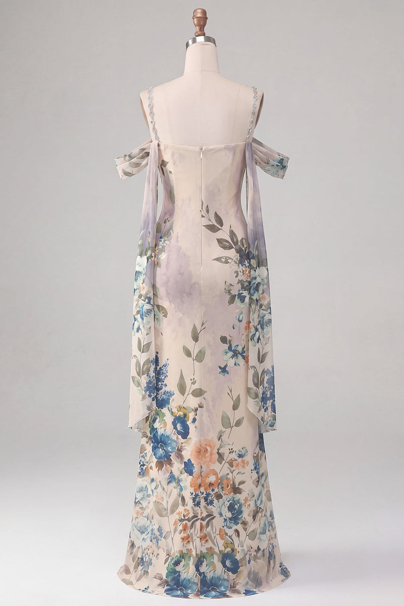 Laden Sie das Bild in den Galerie-Viewer, Elfenbeinfarbenes Kaltschulter-Meerjungfrauen-Formelkleid mit Schärpe