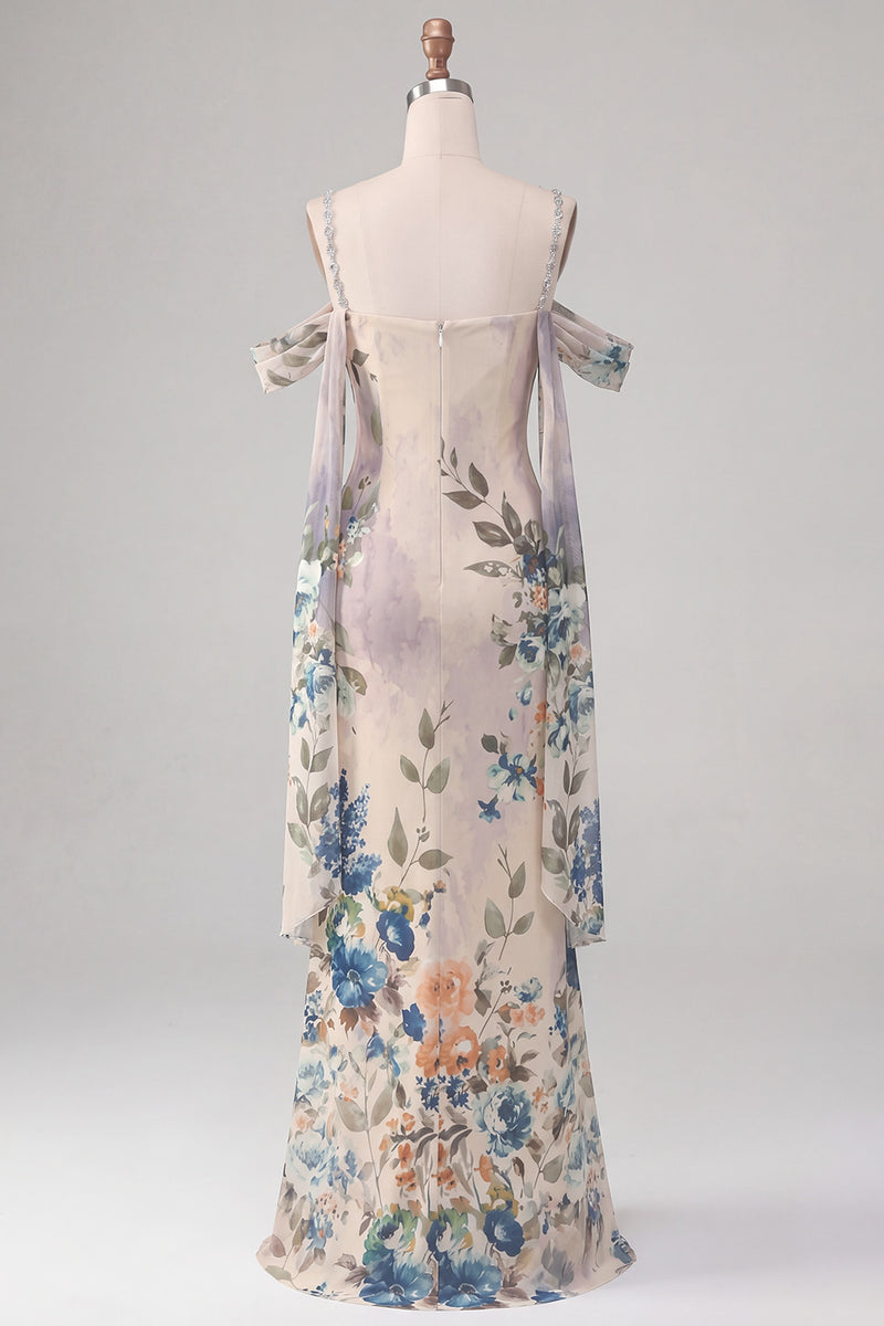 Laden Sie das Bild in den Galerie-Viewer, Elfenbeinfarbenes Kaltschulter-Meerjungfrauen-Formelkleid mit Schärpe