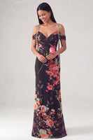 Laden Sie das Bild in den Galerie-Viewer, Schwarzes, kaltschulterfarbenes Blumen-Meerjungfrauen-Zerrafftes Festkleid