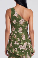 Laden Sie das Bild in den Galerie-Viewer, Ein Schulter dunkelgrünes Meerjungfrauenkleid mit gestuftem Rüschen, Blumen und Schlitz
