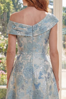 Laden Sie das Bild in den Galerie-Viewer, Ein Jacquard-blaues Midi-Kleid mit einer Schulter Mutter der Braut
