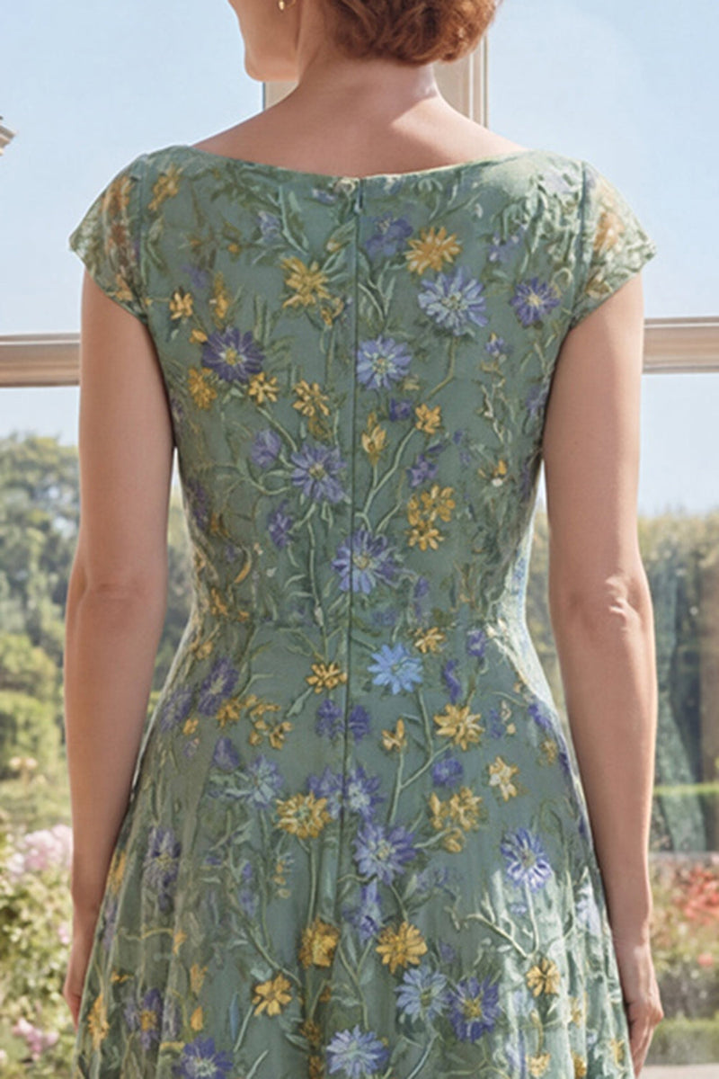 Laden Sie das Bild in den Galerie-Viewer, Grünes A-Linien-Tüll-Stickerei mit V-Ausschnitt langes Mutter-der-Braut-Kleid