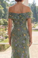 Laden Sie das Bild in den Galerie-Viewer, Schulterloses grünes Meerjungfrauen-Tüll-Kleid der Mutter der Braut