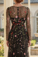 Laden Sie das Bild in den Galerie-Viewer, Schwarzes, A-Linien-Tüll-Quadrathals besticktes Mutter-der-Braut-Kleid