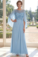 Laden Sie das Bild in den Galerie-Viewer, Hellblaues Chiffon Scheide Pailletten Langes Mutter der Braut Kleid