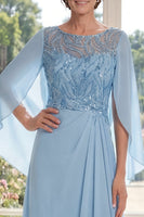 Laden Sie das Bild in den Galerie-Viewer, Hellblaues Chiffon Scheide Pailletten Langes Mutter der Braut Kleid