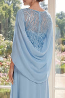 Laden Sie das Bild in den Galerie-Viewer, Hellblaues Chiffon Scheide Pailletten Langes Mutter der Braut Kleid