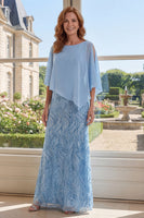 Laden Sie das Bild in den Galerie-Viewer, Hellblaue Pailletten, lange Mutter-der-der-Braut-Kleid mit Umhang