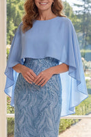 Laden Sie das Bild in den Galerie-Viewer, Glitzernde hellblaue Pailletten, lange Mutter-der-Braut-Kleid mit Umhang