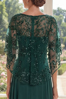 Laden Sie das Bild in den Galerie-Viewer, Tüll, dunkelgrünes A-Linien-Perlenkleid mit langem Mutter-der-der-Braut-Kleid und Umhang