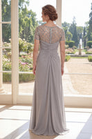 Laden Sie das Bild in den Galerie-Viewer, Graue Chiffon-Scheide mit Perlen, mit Zügel, lange Mutter der Braut, Kleid