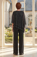 Laden Sie das Bild in den Galerie-Viewer, Schwarzes zweiteiliges asymmetrisches Mutter-der-der-Braut-Kleid mit halbärmeligen