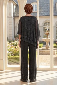 Schwarzes zweiteiliges asymmetrisches Mutter-der-der-Braut-Kleid mit halbärmeligen