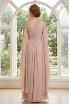 Chiffon-Champagner-Off-the-shoulder gerafftes Mutter-der-Braut-Kleid mit Umhangärmeln
