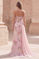 Laden Sie das Bild in den Galerie-Viewer, Trägerloses, rosa Meerjungfrauen-Perlen-Perlen-Langballkleid mit Schärpe