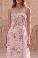 Laden Sie das Bild in den Galerie-Viewer, Trägerloses, rosa Meerjungfrauen-Perlen-Perlen-Langballkleid mit Schärpe