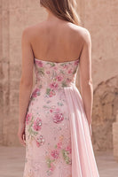 Laden Sie das Bild in den Galerie-Viewer, Trägerloses, rosa Meerjungfrauen-Perlen-Perlen-Langballkleid mit Schärpe