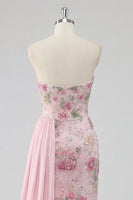 Laden Sie das Bild in den Galerie-Viewer, Trägerloses, rosa Meerjungfrauen-Perlen-Perlen-Langballkleid mit Schärpe