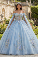 Laden Sie das Bild in den Galerie-Viewer, Schulterfreies Himmelblaues Abschlusskleid mit 3D-Blumen