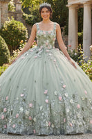 Laden Sie das Bild in den Galerie-Viewer, Dusty Sage Quadrathals Abschlusskleid mit Blumenapplikation