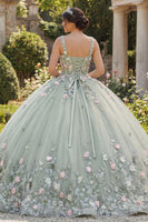 Laden Sie das Bild in den Galerie-Viewer, Dusty Sage Quadrathals Abschlusskleid mit Blumenapplikation