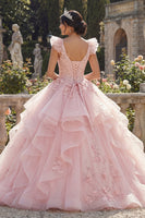 Laden Sie das Bild in den Galerie-Viewer, Rosa Abschlusskleid mit Rüschen und 3D-Blumen