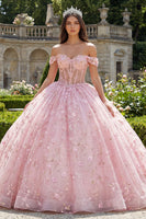 Laden Sie das Bild in den Galerie-Viewer, Rosa Schulterloses Korsett Appliquiertes Ballkleid Abschlusskleid