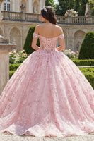 Laden Sie das Bild in den Galerie-Viewer, Rosa Schulterloses Korsett Appliquiertes Ballkleid Abschlusskleid