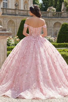 Rosa Schulterloses Korsett Appliquiertes Ballkleid Abschlusskleid