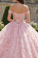 Laden Sie das Bild in den Galerie-Viewer, Rosa Schulterloses Korsett Appliquiertes Ballkleid Abschlusskleid