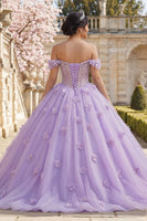 Laden Sie das Bild in den Galerie-Viewer, Schulterloses Korsett Lila Abschlusskleid mit 3D-Blumen