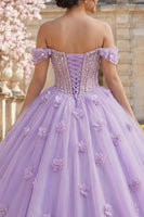 Laden Sie das Bild in den Galerie-Viewer, Schulterloses Korsett Lila Abschlusskleid mit 3D-Blumen