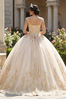 Laden Sie das Bild in den Galerie-Viewer, Champagner Applikiertes V-Hals Abschlusskleid