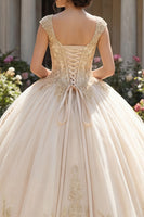 Laden Sie das Bild in den Galerie-Viewer, Champagner Applikiertes V-Hals Abschlusskleid