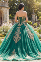 Laden Sie das Bild in den Galerie-Viewer, Grünes Trägerloses Korsett Appliquiertes Abschlusskleid