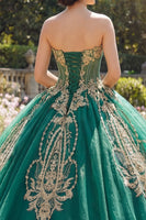 Laden Sie das Bild in den Galerie-Viewer, Grünes Trägerloses Korsett Appliquiertes Abschlusskleid